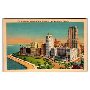 Vintage Drake Hotel Palmolive Building North Shore Chicago IL Linen Postcard